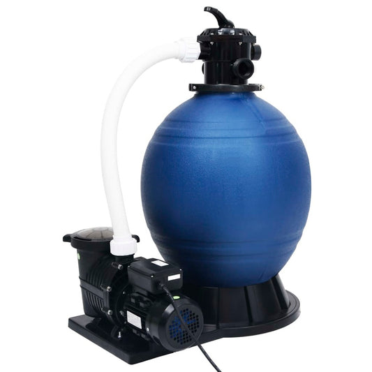 VIDAXL Filtre à Sable Avec Vanne 7 Voies Et Pompe 1000 W Bleu Et Noir