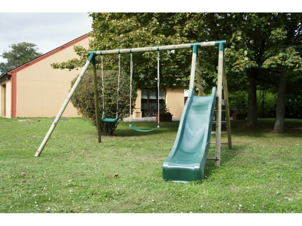  Portique & Toboggan Jardin Bois Comanche Tissu Rouge