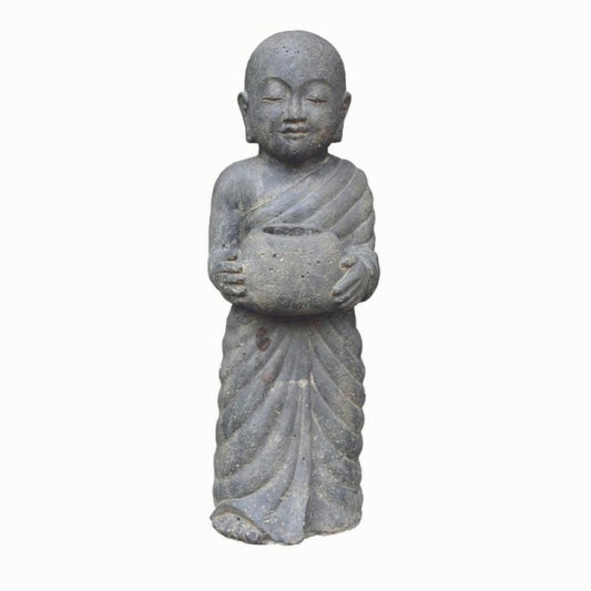  Statue Jardin Moine Debout Avec Photophore 60 Cm - Gris 60 Cm