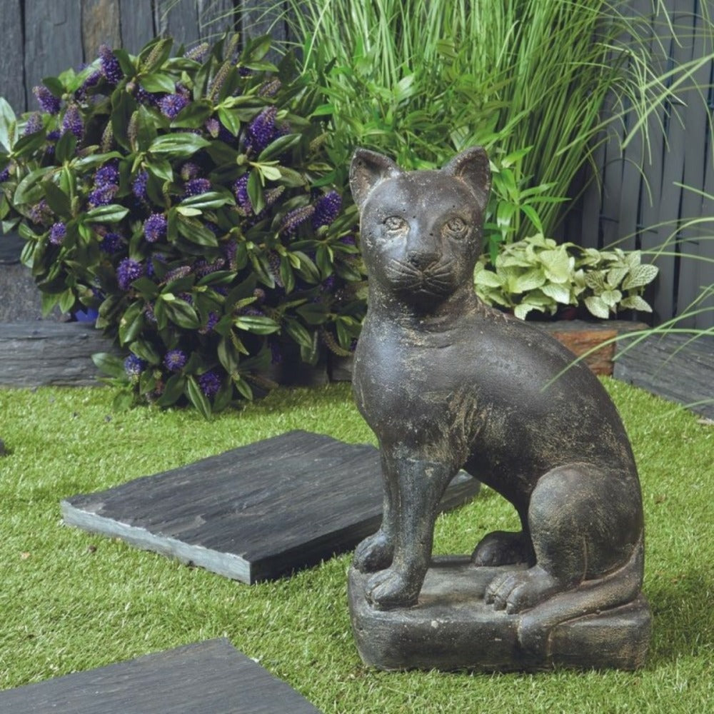  Statue Jardin Chat Assis 45 Cm - Gris Anthracite 45 Cm