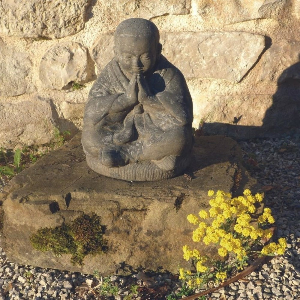  Statue Jardin Moine Bouddhiste Assis (grand Format) - Gris 30 Cm