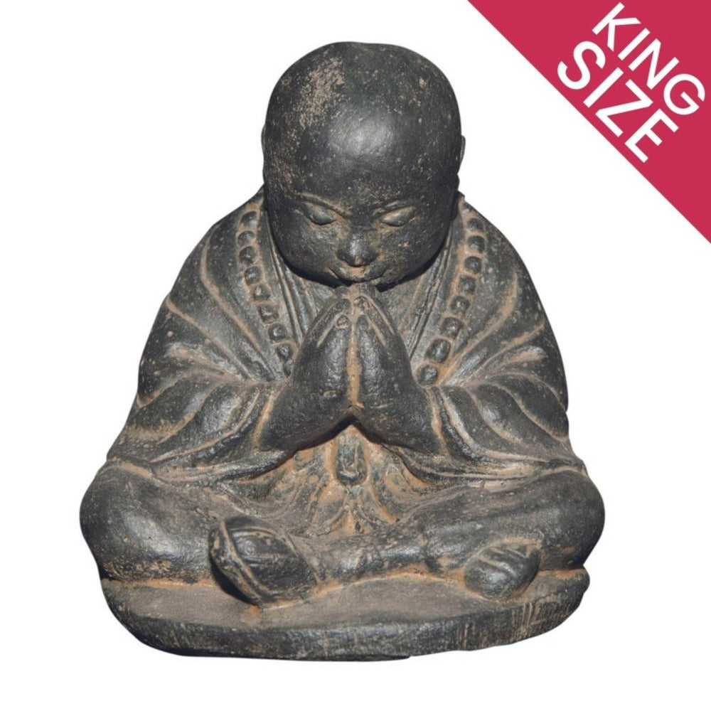  Statue Jardin Moine Bouddhiste Assis (grand Format) - Gris 47 Cm