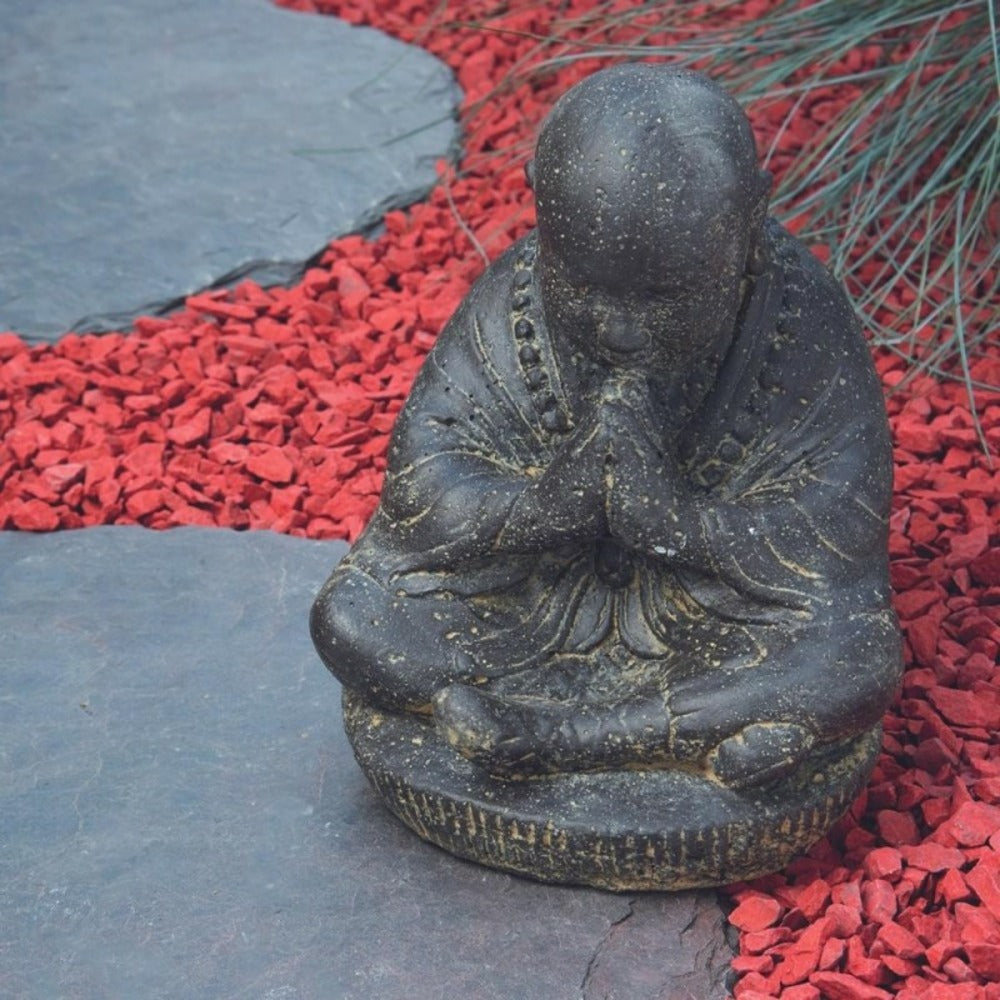  Statue Jardin Moine Bouddhiste Assis (grand Format) - Gris 47 Cm