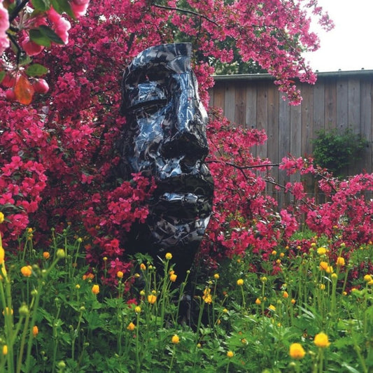  Statue Demi-visage Métal Mosaïque 101 Cm - Gris Anthracite