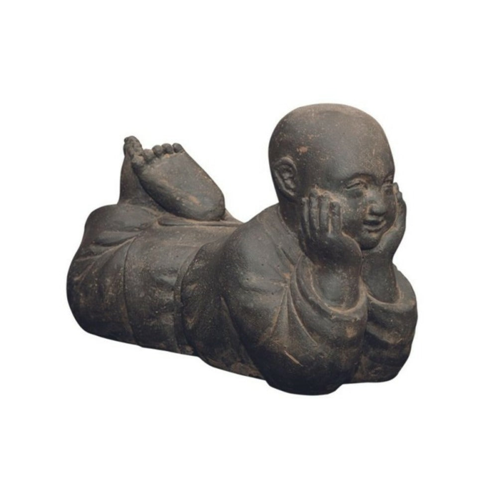  Statue Jardin Moine Bouddhiste Couché H.40 Cm - Gris Anthracite 40 Cm