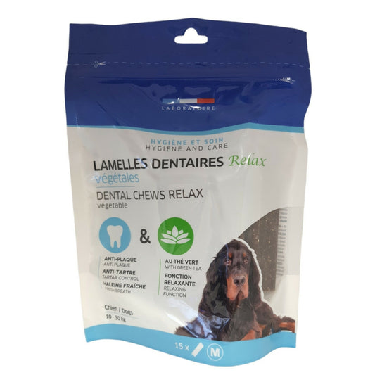  15 Lamelles Dentaires Relax Végétales Pour Chiens De 10 à 30 Kg, Sachet De