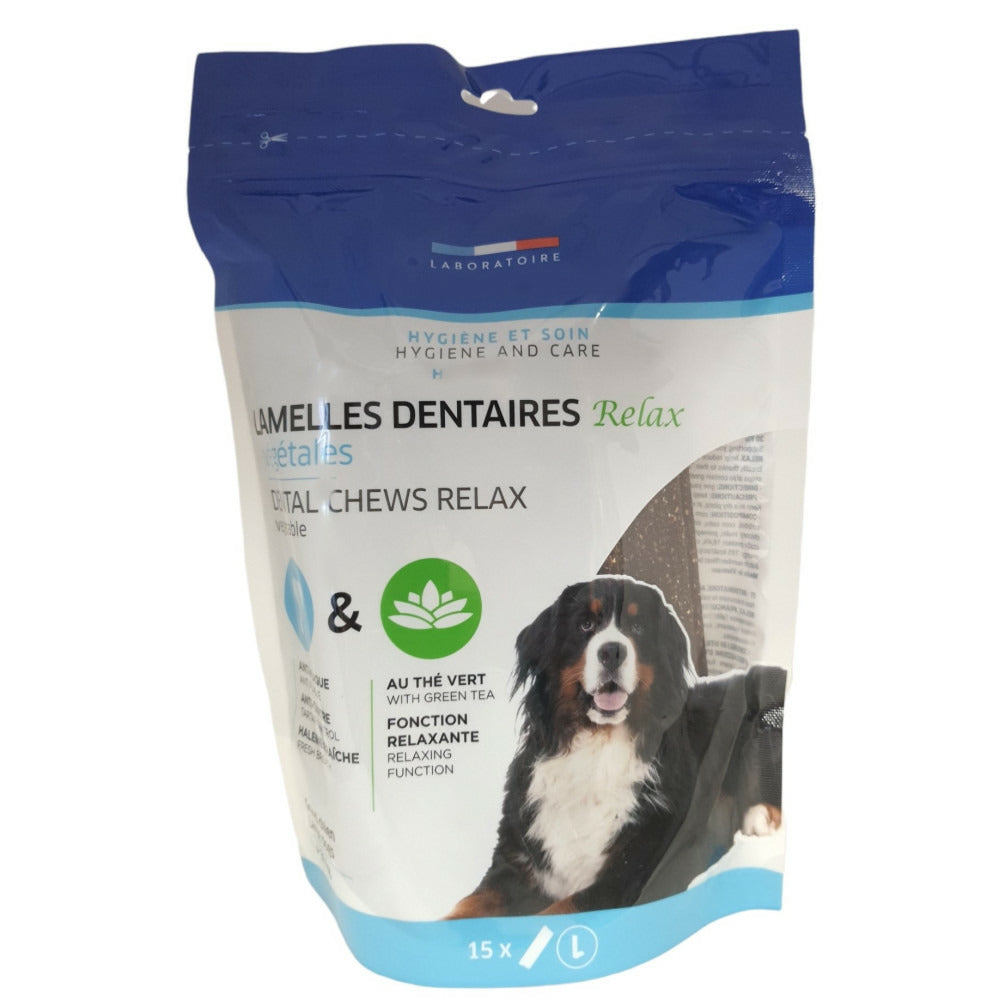  15 Lamelles Dentaires Relax Végétales Pour Chiens De Plus De 30 Kg, Sachet