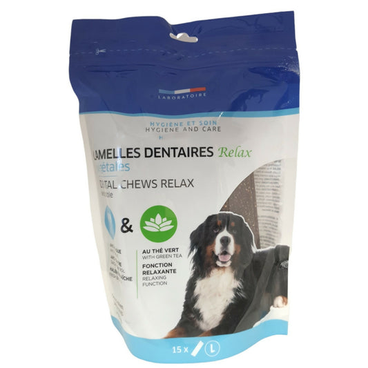  15 Lamelles Dentaires Relax Végétales Pour Chiens De Plus De 30 Kg, Sachet