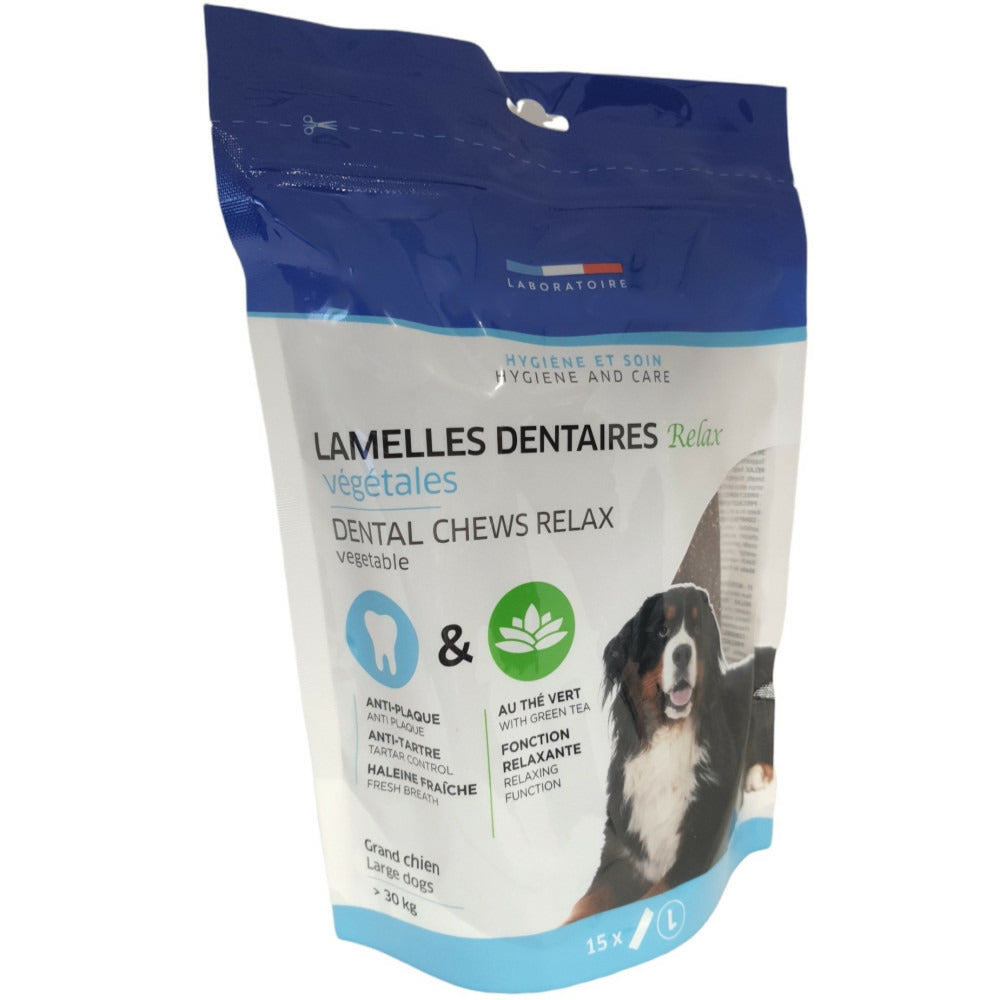  15 Lamelles Dentaires Relax Végétales Pour Chiens De Plus De 30 Kg, Sachet