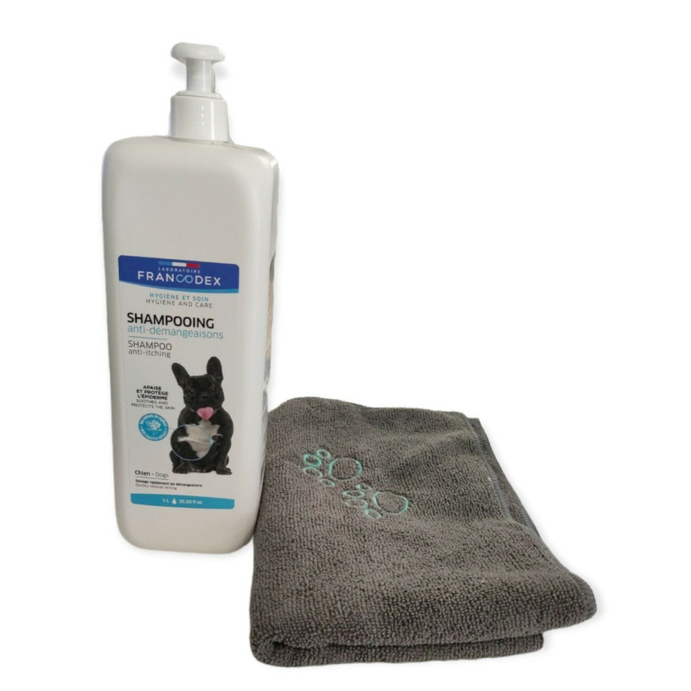  Shampoing 1litre Anti Démangeaisons Avec Une Serviette, Pour Chiens.