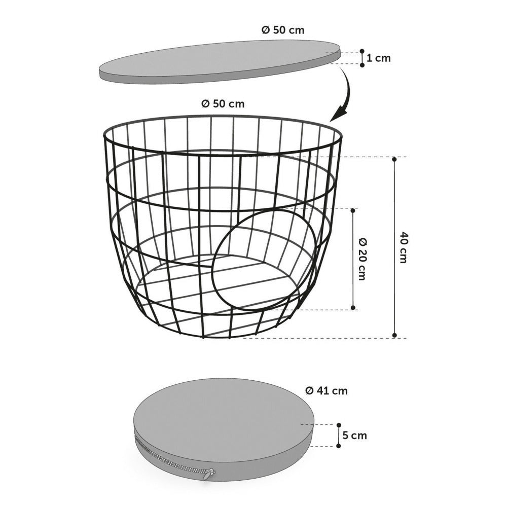  Panier ø 50 X H 40 Cm, En Treillis Métallique, Noir, Pour Chat