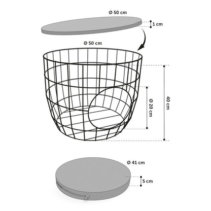  Panier ø 50 X H 40 Cm, En Treillis Métallique, Noir, Pour Chat