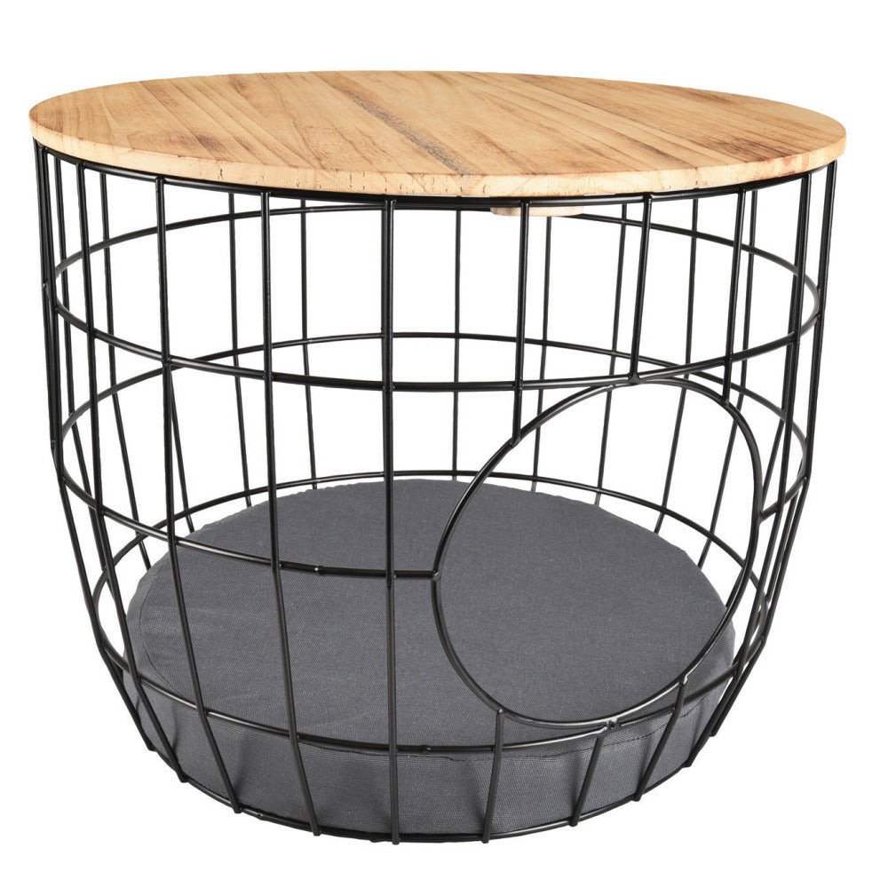  Panier ø 50 X H 40 Cm, En Treillis Métallique, Noir, Pour Chat
