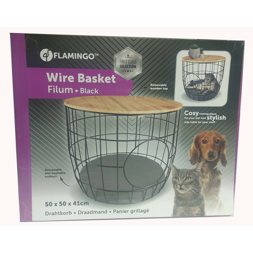  Panier ø 50 X H 40 Cm, En Treillis Métallique, Noir, Pour Chat