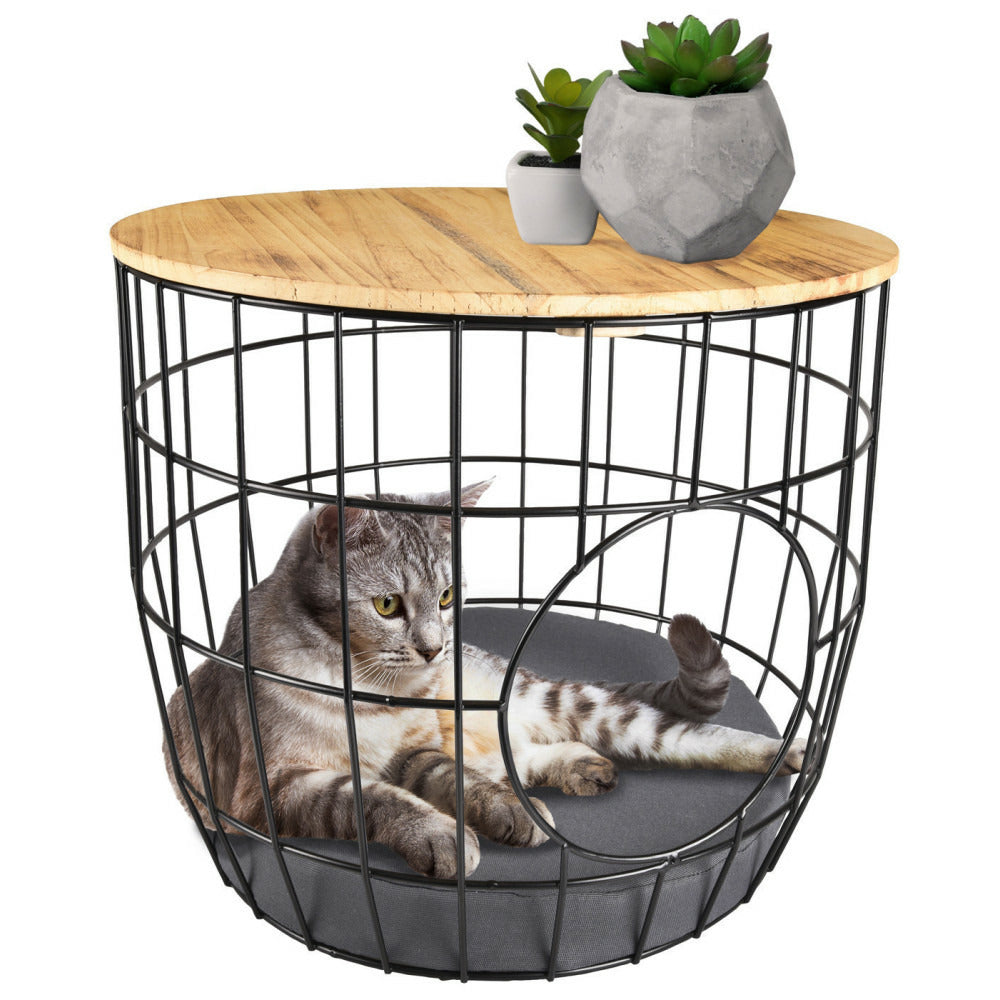  Panier ø 50 X H 40 Cm, En Treillis Métallique, Noir, Pour Chat