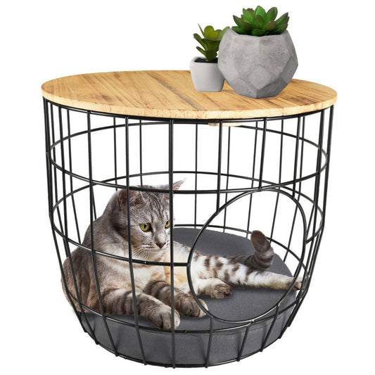  Panier ø 50 X H 40 Cm, En Treillis Métallique, Noir, Pour Chat