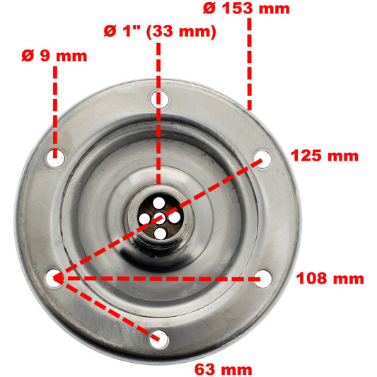  Bride 1' (33 Mm) En Inox Pour Réservoir à Pression Et Surpresseur 24, 50 Et 100 Litres