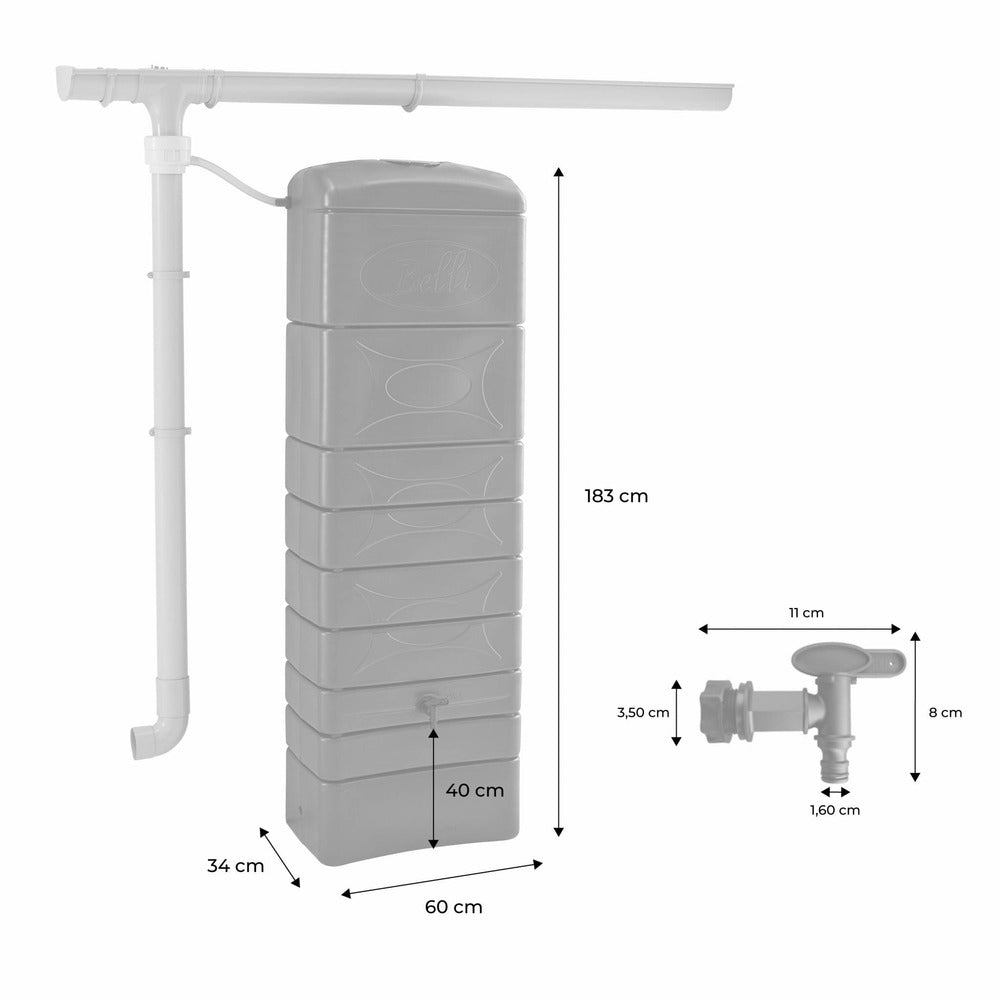  Récupérateur D'eau Mural Chastang 300l Beige Avec Kit Raccord Chéneau Inclus