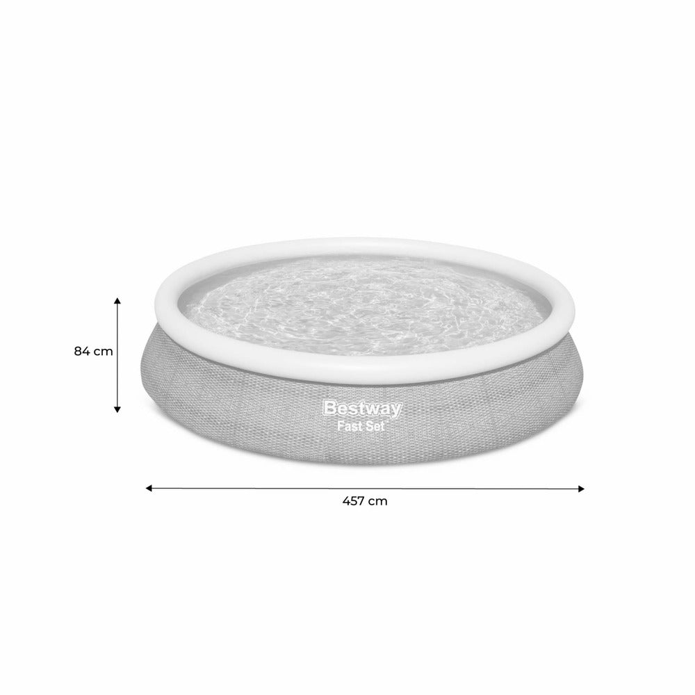  Piscine Gonflable Hors Sol - Onega - Grise. Ronde ø457x84cm Avec Filtre à Cartouche Et Kit De Réparation Liner Inclus