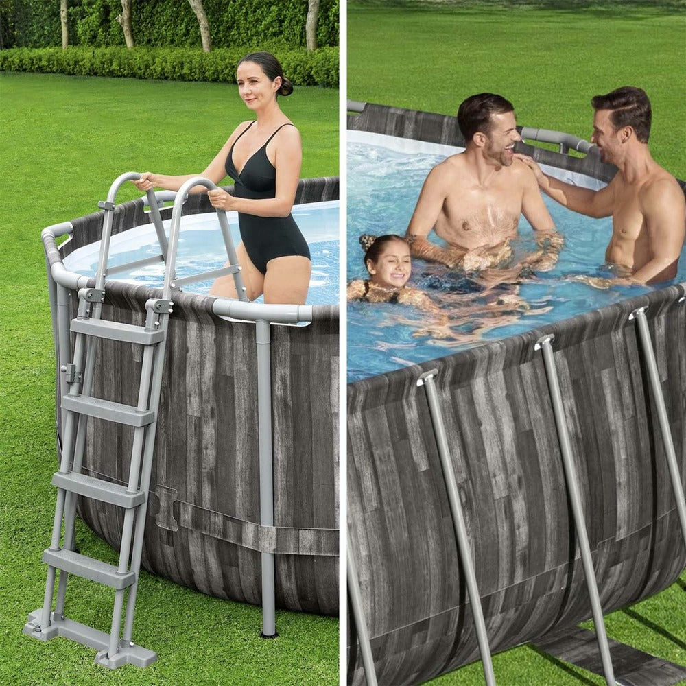  Kit Piscine Géante Complet Bestway – Spinelle – Piscine Ovale Tubulaire 7x3 M Motif Aspect Bois. Pompe De Filtration. Échelle. Bâche