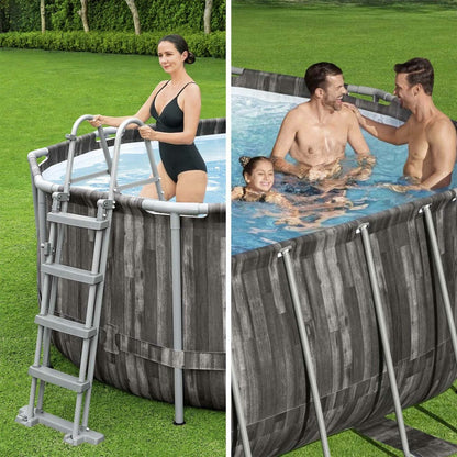  Kit Piscine Géante Complet Bestway – Spinelle – Piscine Ovale Tubulaire 7x3 M Motif Aspect Bois. Pompe De Filtration. Échelle. Bâche