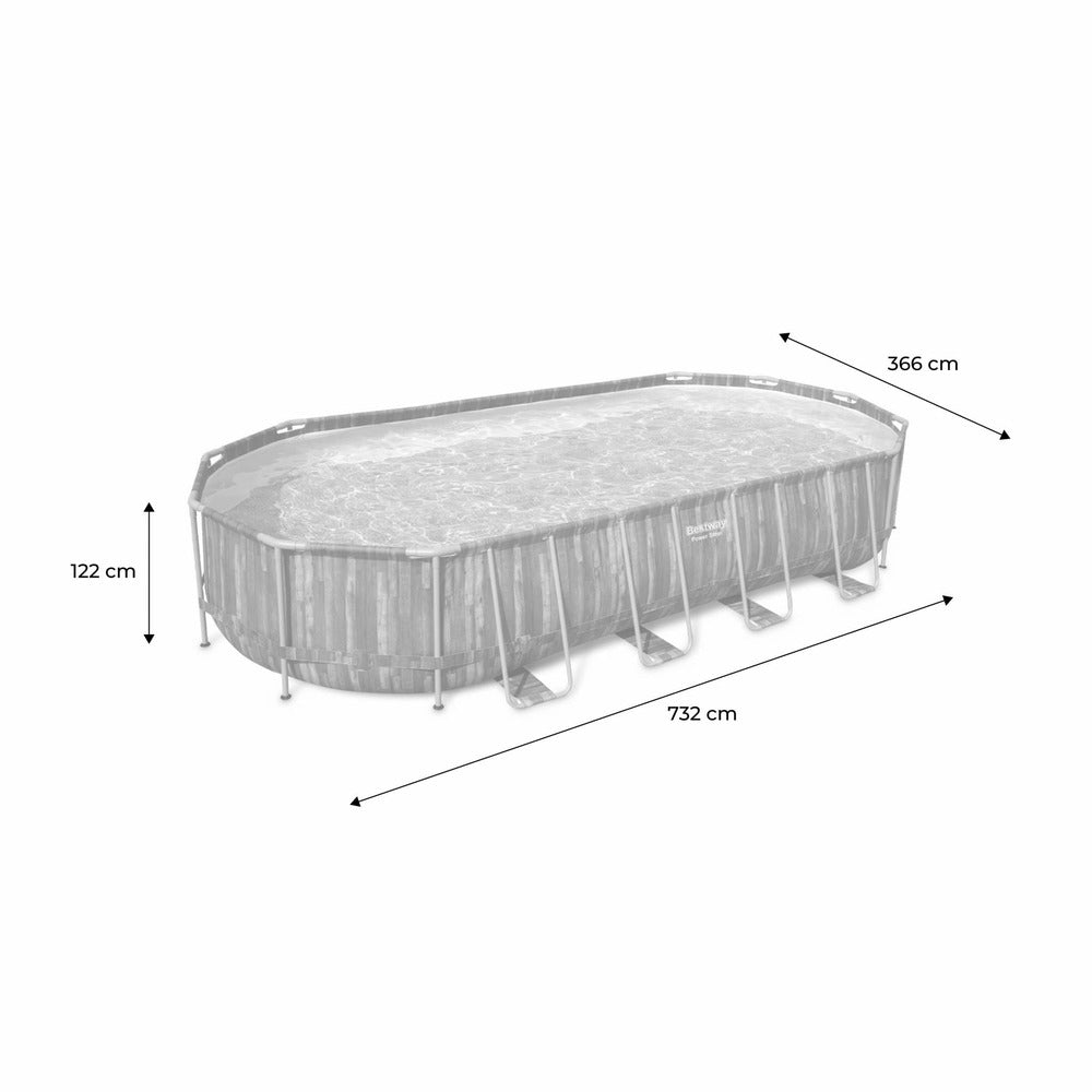  Kit Piscine Géante Complet Bestway – Spinelle – Piscine Ovale Tubulaire 7x3 M Motif Aspect Bois. Pompe De Filtration. Échelle. Bâche