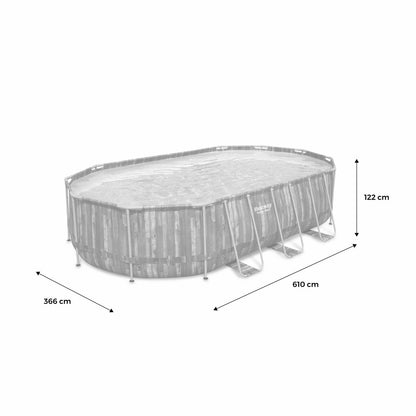  Kit Piscine Géante Complet Bestway – Spinelle – Piscine Ovale Tubulaire 6x3 M Motif Aspect Bois. Pompe De Filtration. Échelle. Bâche