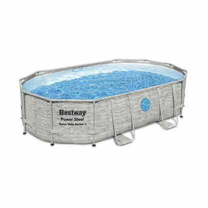  Piscine Tubulaire Bestway - Aventurine Pierre- Imitation Pierre Grise. Piscine Ovale 5x3m Avec Pompe De Filtration à Sable. Hublots.