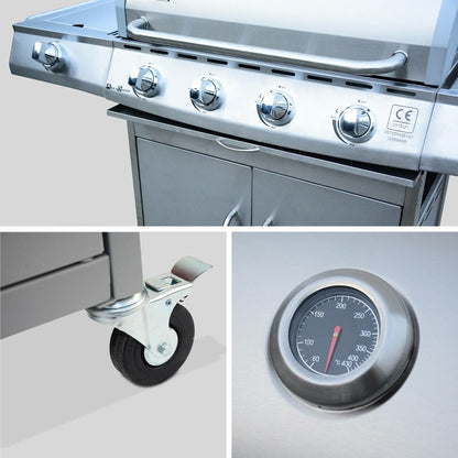  Barbecue Gaz Inox 17kw - Richelieu Inox - Barbecue 5 Brûleurs Dont 1 Feu Latéral. Côté Grill Et Côté Plancha