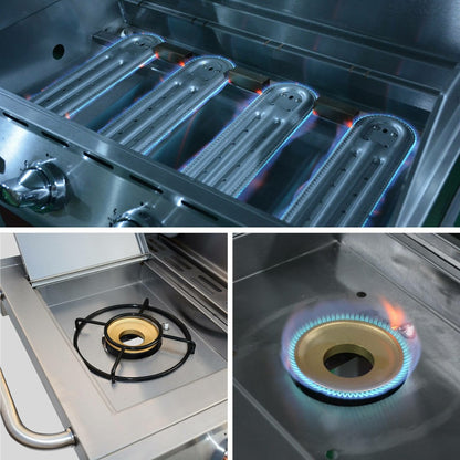  Barbecue Gaz Inox 17kw - Richelieu Inox - Barbecue 5 Brûleurs Dont 1 Feu Latéral. Côté Grill Et Côté Plancha