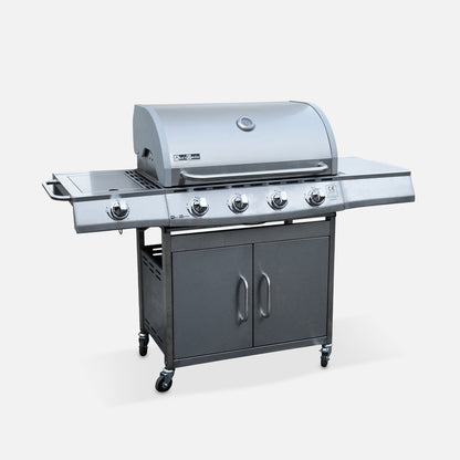  Barbecue Gaz Inox 17kw - Richelieu Inox - Barbecue 5 Brûleurs Dont 1 Feu Latéral. Côté Grill Et Côté Plancha