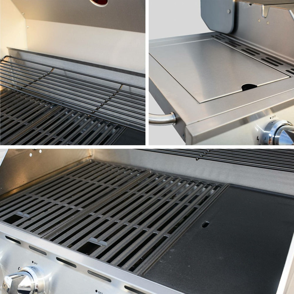  Barbecue Gaz Inox 17kw - Richelieu Inox - Barbecue 5 Brûleurs Dont 1 Feu Latéral. Côté Grill Et Côté Plancha