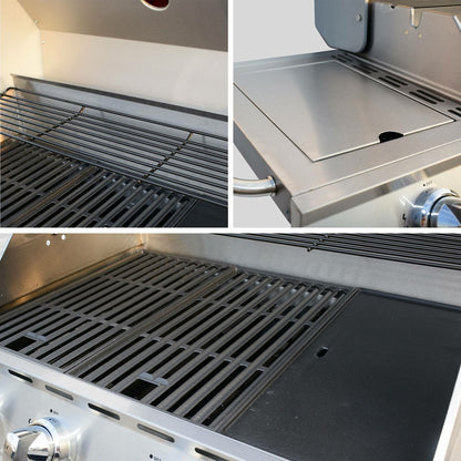  Barbecue Gaz Inox 17kw - Richelieu Inox - Barbecue 5 Brûleurs Dont 1 Feu Latéral. Côté Grill Et Côté Plancha