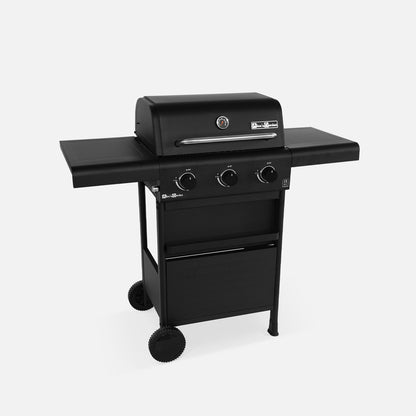  Barbecue Gaz 3 Brûleurs. Tablettes Rabattables - Bonacieux - Noir. Avec Rangement