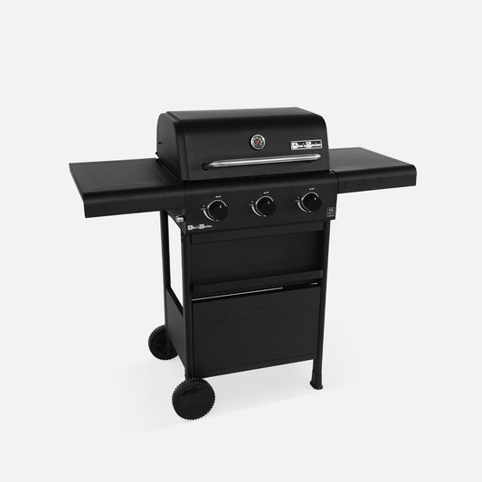  Barbecue Gaz 3 Brûleurs. Tablettes Rabattables - Bonacieux - Noir. Avec Rangement