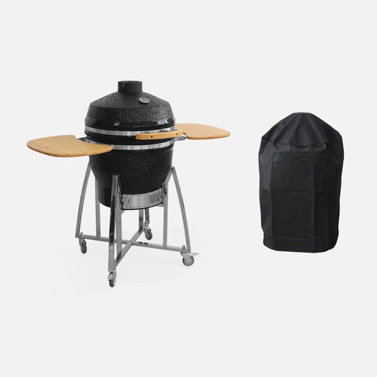  Barbecue Charbon En Céramique. Kamado ø 57cm. Avec Chariot. Garde Au Chaud. Récupérateur De Cendre Et Housse. Tablettes Rétractables