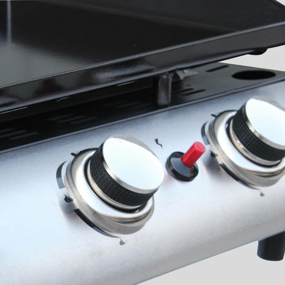  Plancha Au Gaz 3 Feux - Porthos 3 Brûleurs - 7.5 Kw. Barbecue. Cuisine Extérieure. Grande Plaque émaillée. Inox