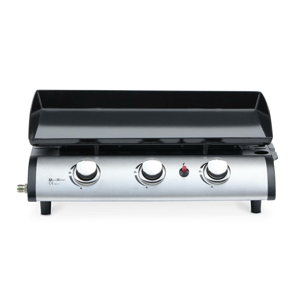  Plancha Au Gaz 3 Brûleurs Sur Chariot - Porthos - 7.55kw. Plancha à Gaz Avec Desserte . Cuisine Extérieure. Plaque émaillée. Inox.