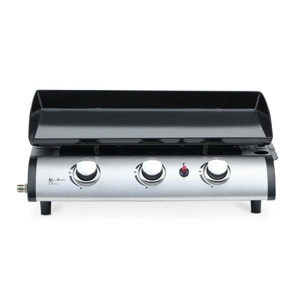 Plancha Au Gaz 3 Brûleurs Sur Chariot - Porthos - 7.55kw. Plancha à Gaz Avec Desserte . Cuisine Extérieure. Plaque émaillée. Inox.