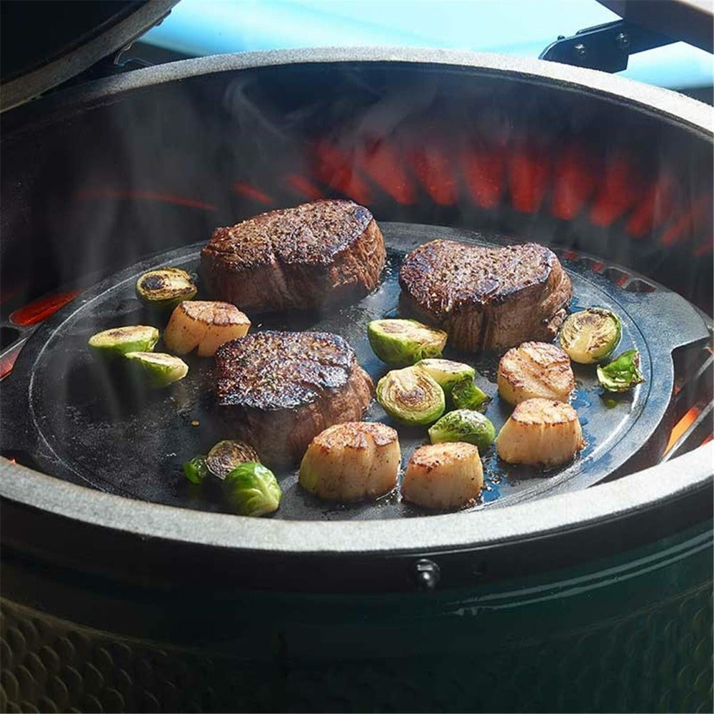  BIG GREEN EGG - Plancha Ronde En Fonte Réversible Big Green Egg 2XL/XL/L