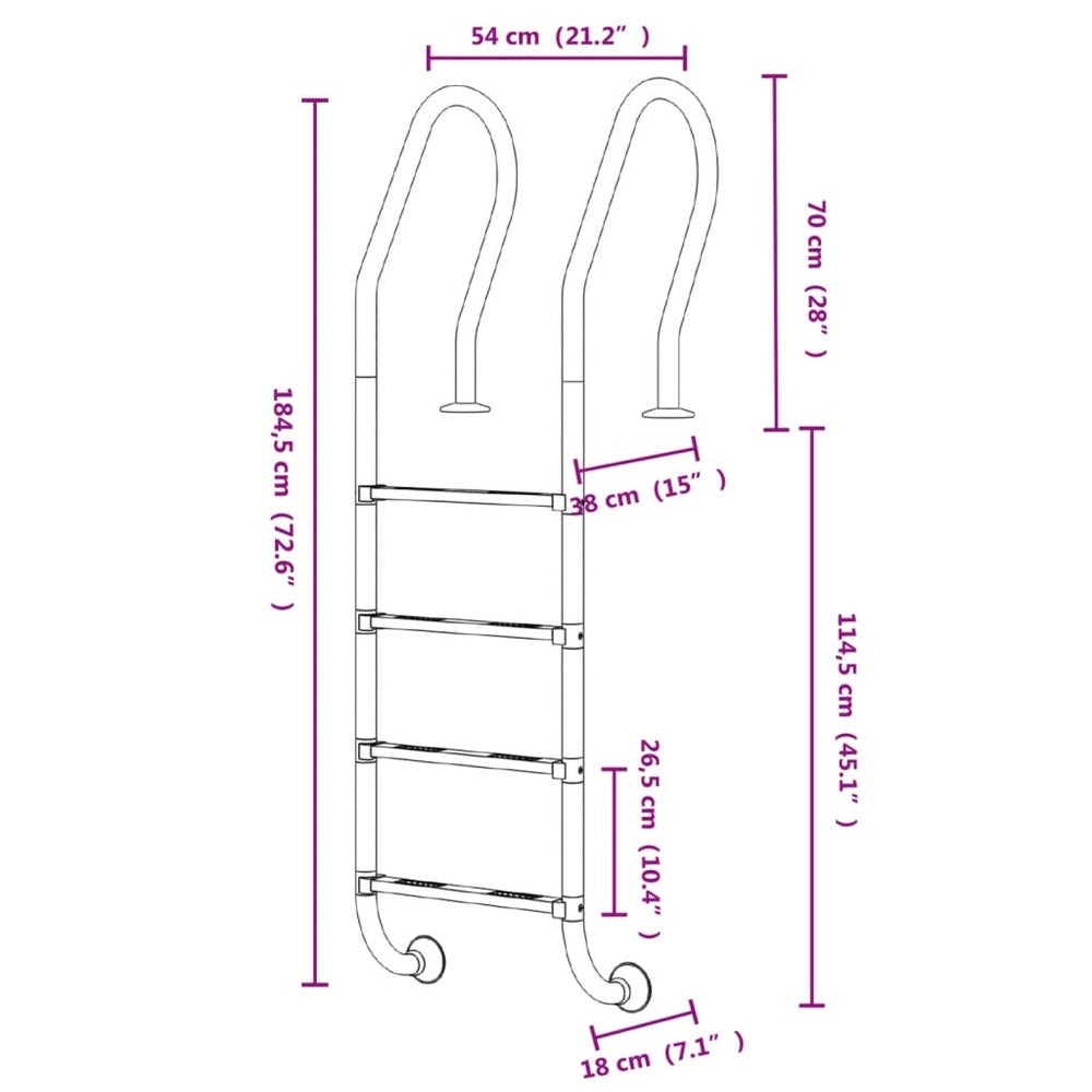 VIDAXL Échelle De Piscine 54x38x184,5 Cm Acier Inoxydable 304