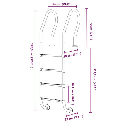 VIDAXL Échelle De Piscine 54x38x184,5 Cm Acier Inoxydable 304