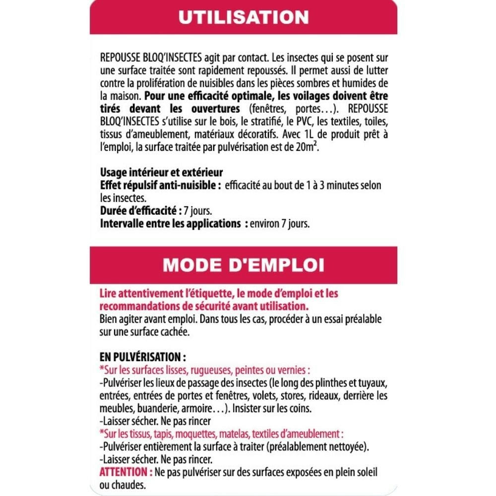  Répulsif Spray 1l Nouvelle Formule - Repousse Insectes Volants & Rampants - Fabriqué En France