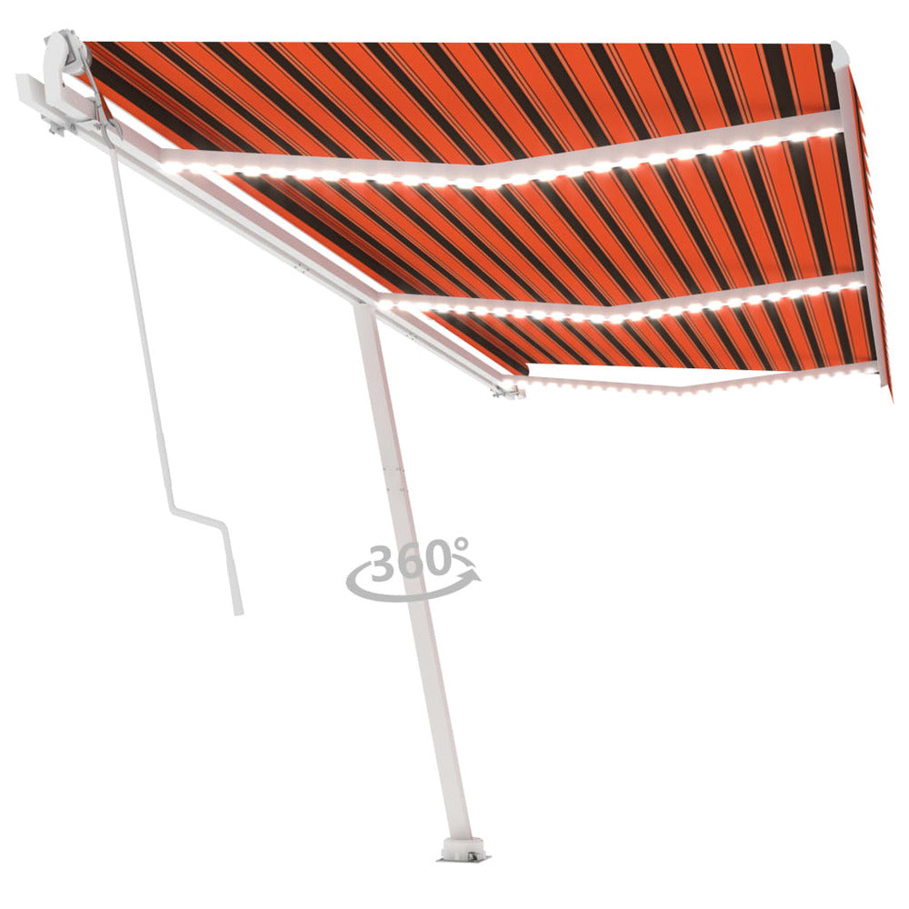 VIDAXL Auvent Automatique Capteur De Vent Led 600x300 Cm Orange Marron
