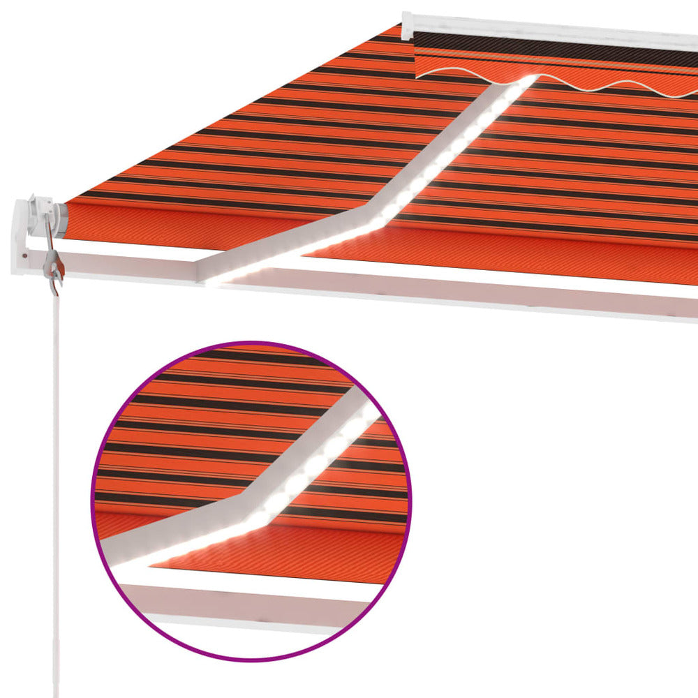 VIDAXL Auvent Automatique Capteur De Vent Led 600x300 Cm Orange Marron