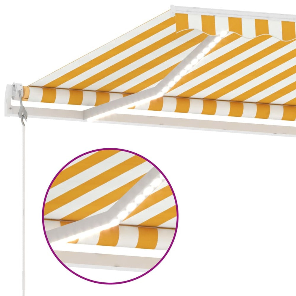 VIDAXL Auvent Automatique Capteur De Vent Led 500x350cm Jaune Et Blanc
