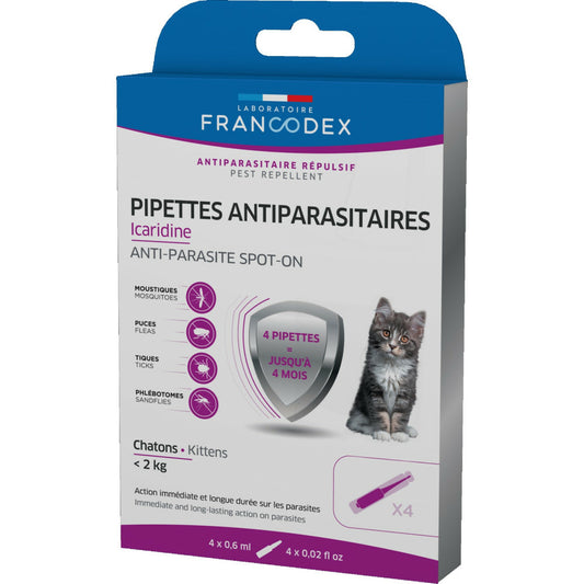  4 Pipettes Antiparasitaires Icardine Pour Chatons Moins De 2 Kg