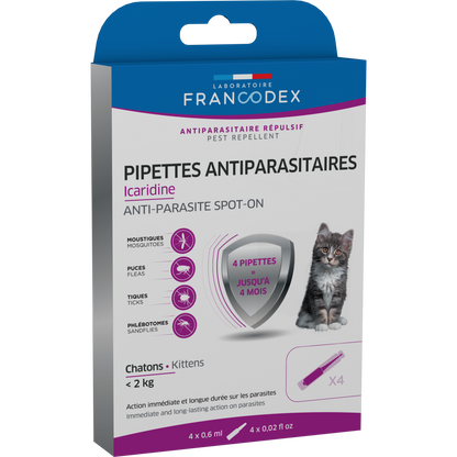  4 Pipettes Antiparasitaires Icardine Pour Chatons Moins De 2 Kg