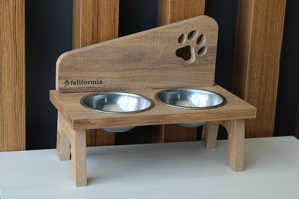  Feliformia® Gamelle Chat 600ml Support En Bois Avec 2 Bols Gamelle Chat Surélevée Acier Inoxydable Bol Pour Chat Et Petit Chien