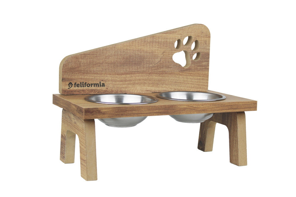  Feliformia® Gamelle Chat 600ml Support En Bois Avec 2 Bols Gamelle Chat Surélevée Acier Inoxydable Bol Pour Chat Et Petit Chien